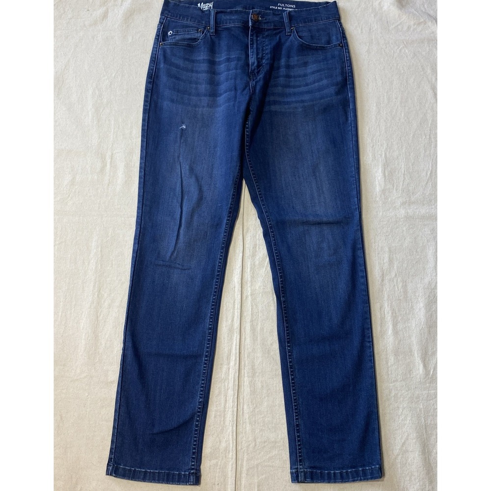 Mugsy Jeans Mens 33x32 Blue Fultons Flex Stretch Straight Leg Dark Wash FLX3NFU